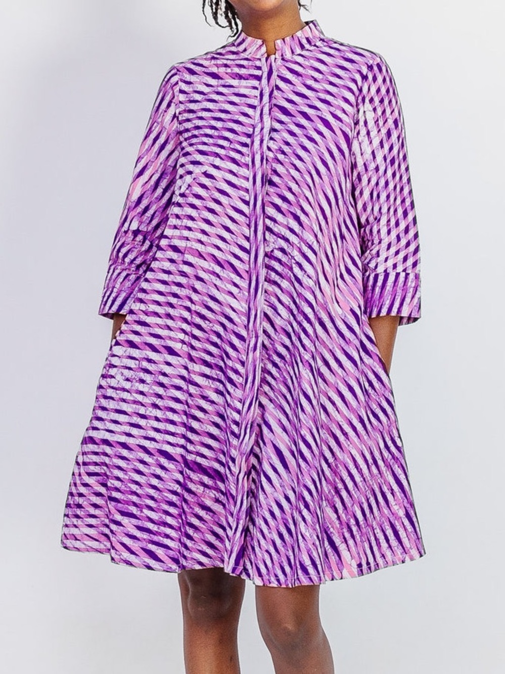 ZURI made in Kenya lupine Purple Stripe Cotton tunic Dress violet Large